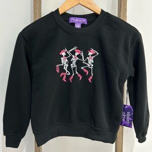 Violet Sky Black Sweatshirt Dancing Cowboy Skeletons Halloween Girls L 10/12 NWT